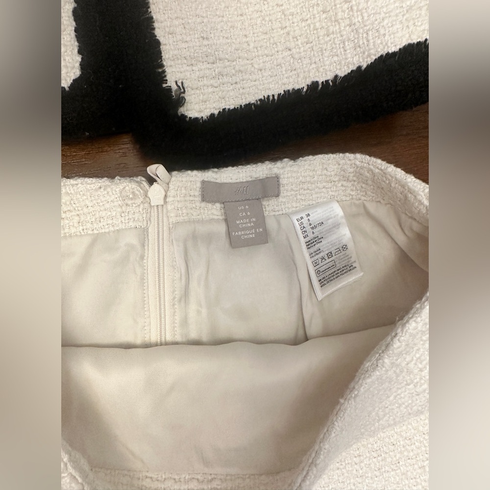 Zara Off White Cream Ivory and Black Women's Tweed Skirt and Blazer Jacket Set - Picture 8 of 16